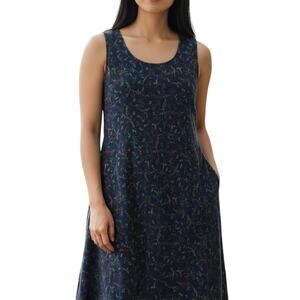 Vintage Blue Red Floral Corduroy Maxi Dress Womens Sz Large 80s Cottage Boho